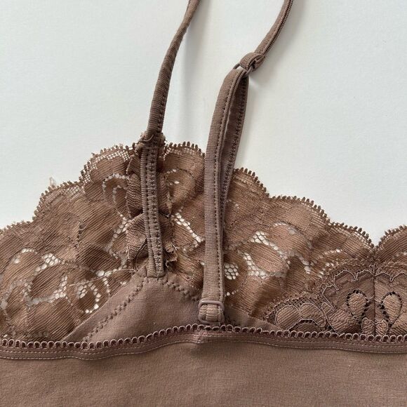 Garnet Hill Lace Accented Cami Tank Brown Womens Size Medium Adjustable Straps - Picture 4 of 8